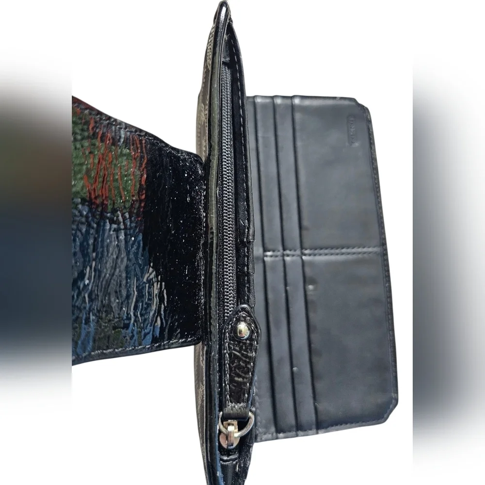 Coach Black and Gray Dotted Op Art Bifold Signature Wallet/clutch